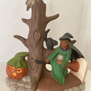 Cramer 1980 Halloween ceramic sculpture witch Jack-o-Lantern black cat owl light